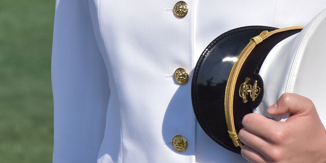 Naval Academy white dress uniform and cap